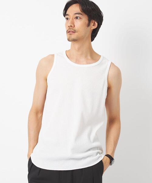 green label relaxing（グリーンレーベルリラクシング）の「ドライワッフル ロング タンクトップ -吸水速乾-（タンクトップ・メンズ・ブラック/ベージュ/ホワイト/ライトグレー・L/S/M/XL）」の15枚目の写真