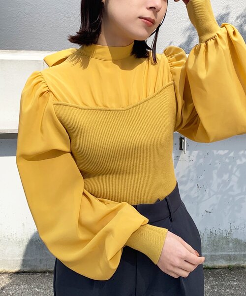 OPAQUE.CLIP（オペークドットクリップ）の「◆シアーバックリボンリブニット（ニット/セーター・レディース・イエロー/レンガ/ナチュラル・38）」の2枚目の写真