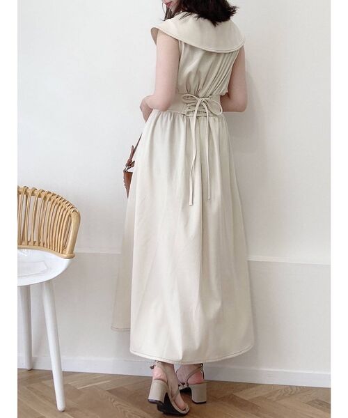 dazzlin（ダズリン）の「ビッグカラーレースアップノースリワンピース（ワンピース・レディース・ベージュ/インディゴブルー/アイボリー・FREE）」の20枚目の写真