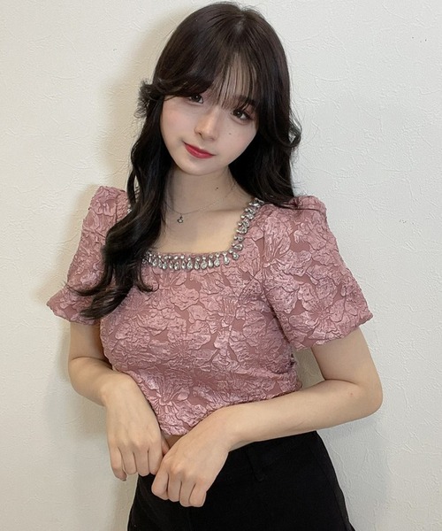 titty＆Co. PETIT by poyo（ティティーアンドコープティバイポヨ）の「【titty&Co.PETIT by POYO】フラワージャガードブラウス（シャツ/ブラウス・レディース・ピンク/ブラック/ホワイト・FREE）」の3枚目の写真