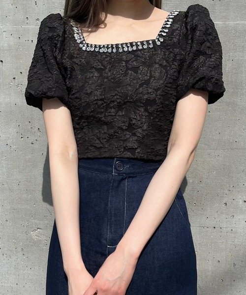 titty＆Co. PETIT by poyo（ティティーアンドコープティバイポヨ）の「【titty&Co.PETIT by POYO】フラワージャガードブラウス（シャツ/ブラウス・レディース・ピンク/ブラック/ホワイト・FREE）」の2枚目の写真