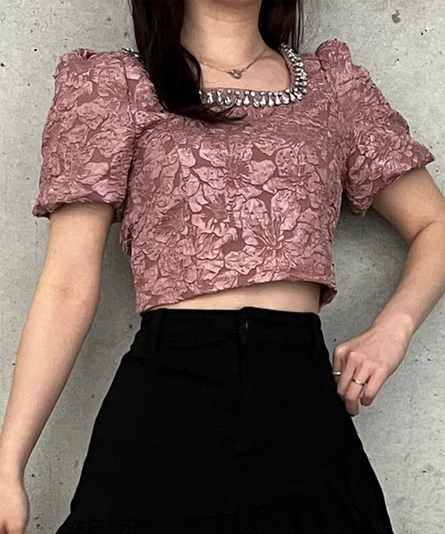 titty＆Co. PETIT by poyo（ティティーアンドコープティバイポヨ）の「【titty&Co.PETIT by POYO】フラワージャガードブラウス（シャツ/ブラウス・レディース・ピンク/ブラック/ホワイト・FREE）」の4枚目の写真