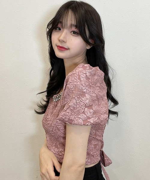 titty＆Co. PETIT by poyo（ティティーアンドコープティバイポヨ）の「【titty&Co.PETIT by POYO】フラワージャガードブラウス（シャツ/ブラウス・レディース・ピンク/ブラック/ホワイト・FREE）」の5枚目の写真