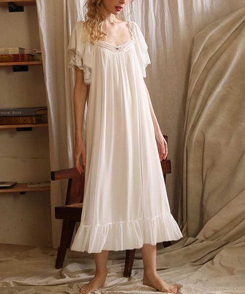 Jasmine Grandiflorum（ジャスミングランディフローラム）の「【Jasmine】ロマンティックふんわりルームワンピース（ルームワンピース・レディース・ホワイト・SMALL/LARGE/MEDIUM）」の7枚目の写真