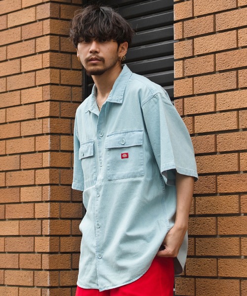 Dickies(ディッキーズ)の「『Dickies/ディッキーズ』TCツイル&デニム半袖ワークシャツ(シャツ/ブラウス・メンズ・ベージュ/インディゴブルー/ブラック/その他/サックスブルー/ホワイト/グリーン・M/XL/L)」の11枚目の写真