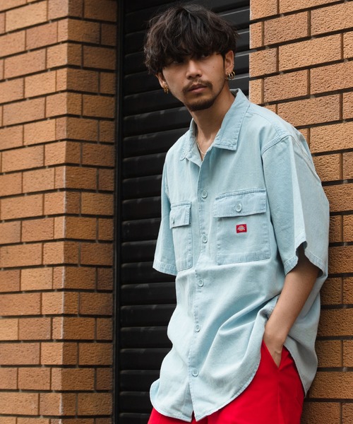 Dickies(ディッキーズ)の「『Dickies/ディッキーズ』TCツイル&デニム半袖ワークシャツ(シャツ/ブラウス・メンズ・ベージュ/インディゴブルー/ブラック/その他/サックスブルー/ホワイト/グリーン・M/XL/L)」の13枚目の写真