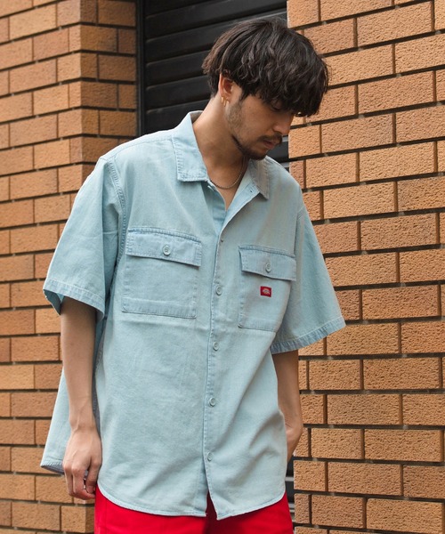 Dickies(ディッキーズ)の「『Dickies/ディッキーズ』TCツイル&デニム半袖ワークシャツ(シャツ/ブラウス・メンズ・ベージュ/インディゴブルー/ブラック/その他/サックスブルー/ホワイト/グリーン・M/XL/L)」の14枚目の写真