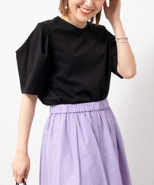 NOLLEY’S（ノーリーズ）の「◇【WEB限定】袖タックコットンTシャツ（Tシャツ/カットソー・レディース・ブラック/ベージュ/パープル/オフホワイト/イエロー・FREE）」の21枚目の写真