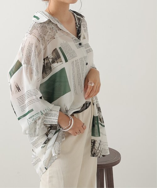 RAY CASSIN（レイカズン）の「英字柄シアーシャツ（シャツ/ブラウス・レディース・オレンジ/グリーン・FREE）」の5枚目の写真