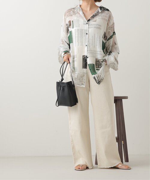 RAY CASSIN（レイカズン）の「英字柄シアーシャツ（シャツ/ブラウス・レディース・オレンジ/グリーン・FREE）」の6枚目の写真