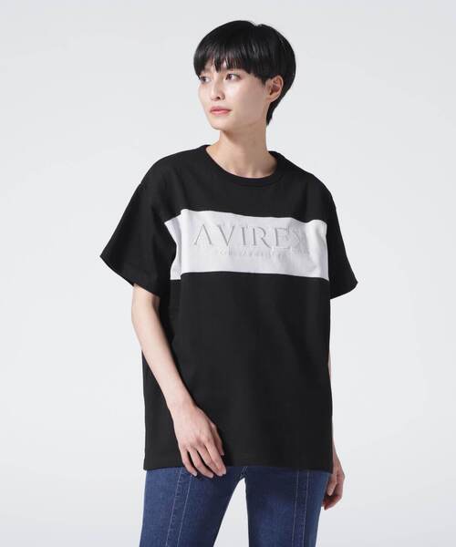 AVIREX（アヴィレックス）の「【直営店限定】BICOLOR EMB LOGO TEE/ バイカラー刺繍ロゴTシャツ（Tシャツ/カットソー・レディース・ブラック/パープル/イエロー・FREE）」の4枚目の写真