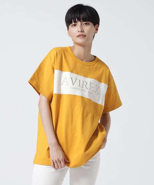 AVIREX（アヴィレックス）の「【直営店限定】BICOLOR EMB LOGO TEE/ バイカラー刺繍ロゴTシャツ（Tシャツ/カットソー・レディース・ブラック/パープル/イエロー・FREE）」の16枚目の写真