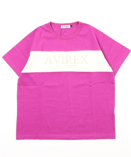 AVIREX（アヴィレックス）の「【直営店限定】BICOLOR EMB LOGO TEE/ バイカラー刺繍ロゴTシャツ（Tシャツ/カットソー・レディース・ブラック/パープル/イエロー・FREE）」の12枚目の写真