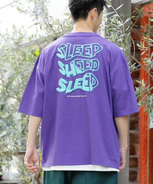 Beno（ビーノ）の「刺繍 立体発泡プリント オーバーサイズ TEE SLEEP（Tシャツ/カットソー・メンズ・ブラック/ロイヤルブルー/グリーン/イエロー/パープル/オフホワイト・M/L/LL）」の6枚目の写真