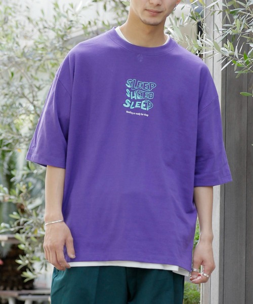 Beno（ビーノ）の「刺繍 立体発泡プリント オーバーサイズ TEE SLEEP（Tシャツ/カットソー・メンズ・ブラック/ロイヤルブルー/グリーン/イエロー/パープル/オフホワイト・M/L/LL）」の16枚目の写真