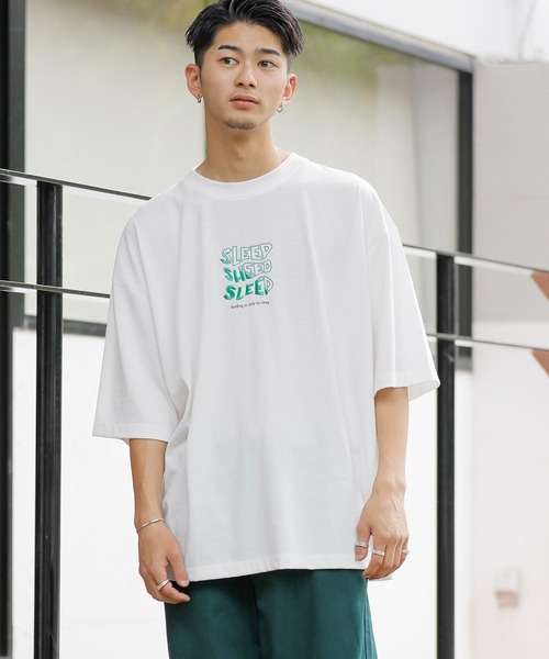 Beno（ビーノ）の「刺繍 立体発泡プリント オーバーサイズ TEE SLEEP（Tシャツ/カットソー・メンズ・ブラック/ロイヤルブルー/グリーン/イエロー/パープル/オフホワイト・M/L/LL）」の7枚目の写真