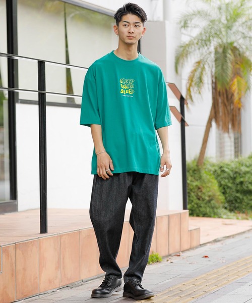 Beno（ビーノ）の「刺繍 立体発泡プリント オーバーサイズ TEE SLEEP（Tシャツ/カットソー・メンズ・ブラック/ロイヤルブルー/グリーン/イエロー/パープル/オフホワイト・M/L/LL）」の14枚目の写真