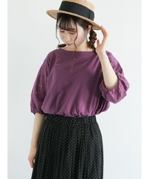 袖レース切替カットソー