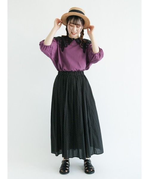 Samansa Mos2（サマンサ モスモス）の「袖レース切替カットソー（ニット/セーター・レディース・ベージュ/パープル/オフホワイト/ミント・ﾌﾘ-）」の8枚目の写真