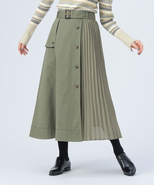 BEAMS HEART（ビームスハート）の「プリーツミックス トレンチスカート（スカート・レディース・ベージュ/ネイビー/オリーブ・SMALL/MEDIUM）」の17枚目の写真