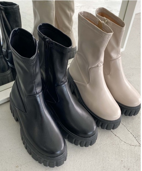 archives（アルシーヴ）の「厚底ストレッチブーツ（ブーツ・レディース・ブラック/アイボリー・MEDIUM/LARGE）」の16枚目の写真