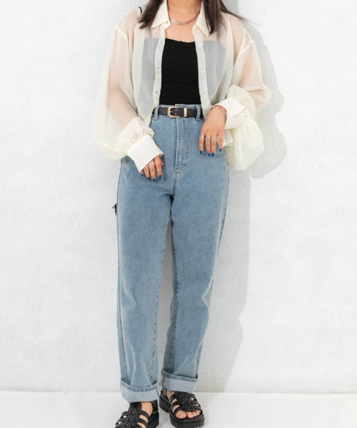 nemne store（ネンネストア）の「袖ボリュームシアーショートシャツ（シャツ/ブラウス・レディース・ピンク/オレンジ/アイボリー・フリー）」の7枚目の写真