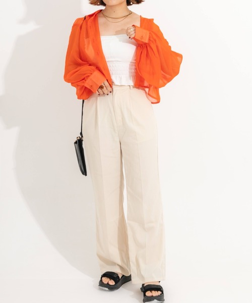 nemne store（ネンネストア）の「袖ボリュームシアーショートシャツ（シャツ/ブラウス・レディース・ピンク/オレンジ/アイボリー・フリー）」の15枚目の写真
