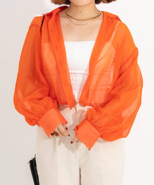 nemne store（ネンネストア）の「袖ボリュームシアーショートシャツ（シャツ/ブラウス・レディース・ピンク/オレンジ/アイボリー・フリー）」の8枚目の写真