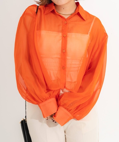 nemne store（ネンネストア）の「袖ボリュームシアーショートシャツ（シャツ/ブラウス・レディース・ピンク/オレンジ/アイボリー・フリー）」の20枚目の写真
