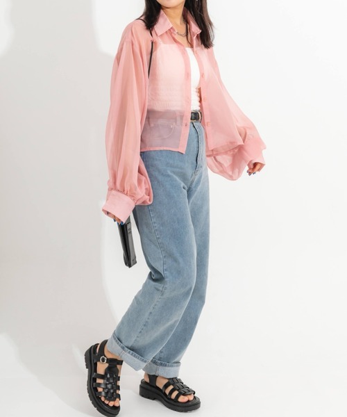 nemne store（ネンネストア）の「袖ボリュームシアーショートシャツ（シャツ/ブラウス・レディース・ピンク/オレンジ/アイボリー・フリー）」の14枚目の写真