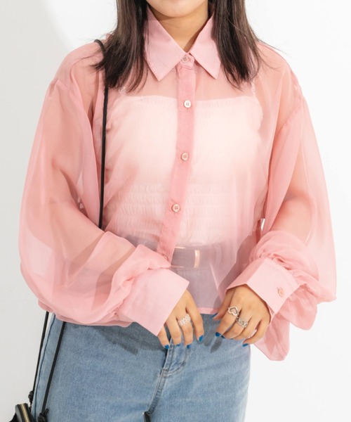 nemne store（ネンネストア）の「袖ボリュームシアーショートシャツ（シャツ/ブラウス・レディース・ピンク/オレンジ/アイボリー・フリー）」の19枚目の写真