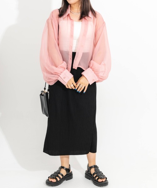 nemne store（ネンネストア）の「袖ボリュームシアーショートシャツ（シャツ/ブラウス・レディース・ピンク/オレンジ/アイボリー・フリー）」の11枚目の写真