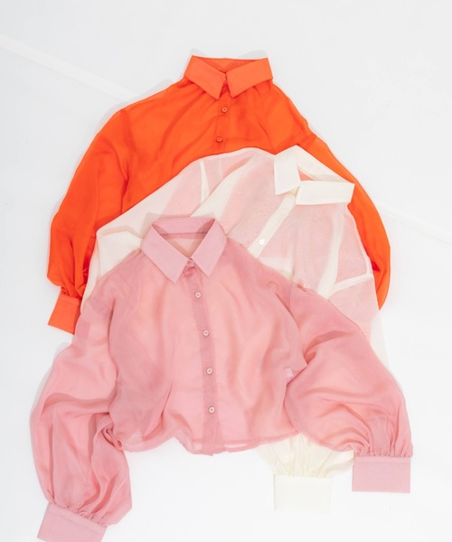 nemne store（ネンネストア）の「袖ボリュームシアーショートシャツ（シャツ/ブラウス・レディース・ピンク/オレンジ/アイボリー・フリー）」の18枚目の写真
