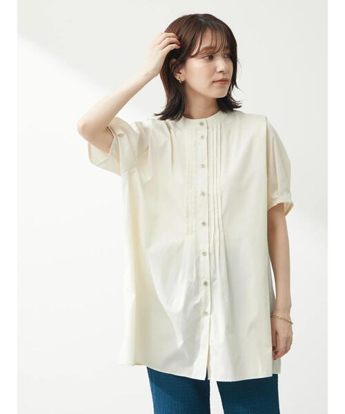 Green Parks(グリーンパークス)の「フロントピンタックチュニック(Tシャツ/カットソー・レディース・ミント/オフホワイト/ダークグレー・FREE)」の4枚目の写真