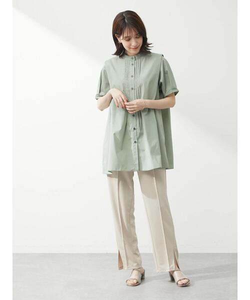 Green Parks(グリーンパークス)の「フロントピンタックチュニック(Tシャツ/カットソー・レディース・ミント/オフホワイト/ダークグレー・FREE)」の7枚目の写真