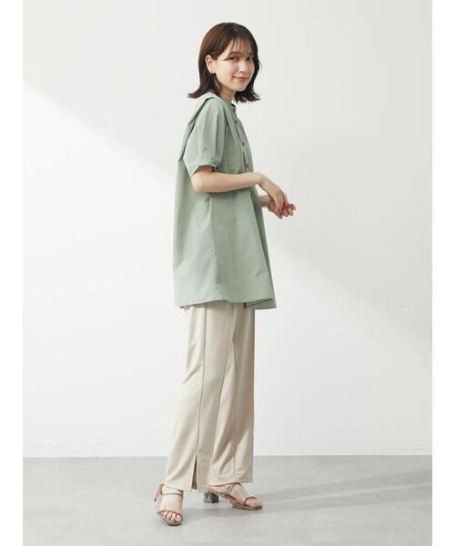 Green Parks(グリーンパークス)の「フロントピンタックチュニック(Tシャツ/カットソー・レディース・ミント/オフホワイト/ダークグレー・FREE)」の8枚目の写真