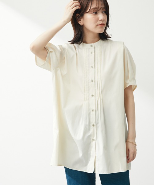 Green Parks(グリーンパークス)の「フロントピンタックチュニック(Tシャツ/カットソー・レディース・ミント/オフホワイト/ダークグレー・FREE)」の1枚目の写真