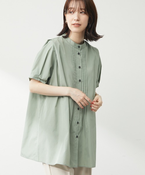 Green Parks(グリーンパークス)の「フロントピンタックチュニック(Tシャツ/カットソー・レディース・ミント/オフホワイト/ダークグレー・FREE)」の3枚目の写真