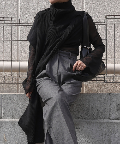 chuclla(チュクラ)の「ストール ニット レイヤードプルオーバー chw22a054(ニット/セーター・レディース・グレー/ブラック/ホワイト/ブルー・FREE)」の18枚目の写真