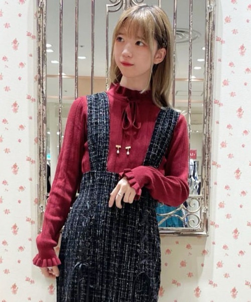axes femme POETIQUE(アクシーズファムポエティック)の「リボンデザインニットプルオーバー(Tシャツ/カットソー・レディース・キナリ/ワイン/ブラック・MEDIUM)」の3枚目の写真