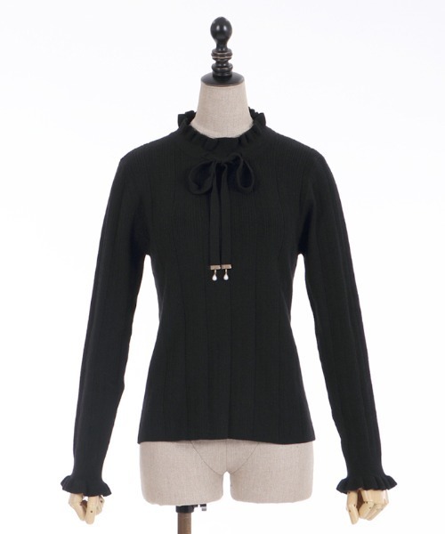 axes femme POETIQUE(アクシーズファムポエティック)の「リボンデザインニットプルオーバー(Tシャツ/カットソー・レディース・キナリ/ワイン/ブラック・MEDIUM)」の1枚目の写真