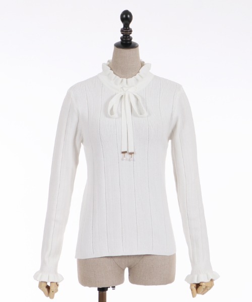 axes femme POETIQUE(アクシーズファムポエティック)の「リボンデザインニットプルオーバー(Tシャツ/カットソー・レディース・キナリ/ワイン/ブラック・MEDIUM)」の7枚目の写真