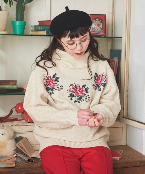 Dot＆Stripes CHILD WOMAN（ドットアンドストライプス　チャイルドウーマン）の「ラムかのこハンド刺繍タートルニット（ニット/セーター・レディース・ブラック/レッド/アイボリー・FREE）」の19枚目の写真