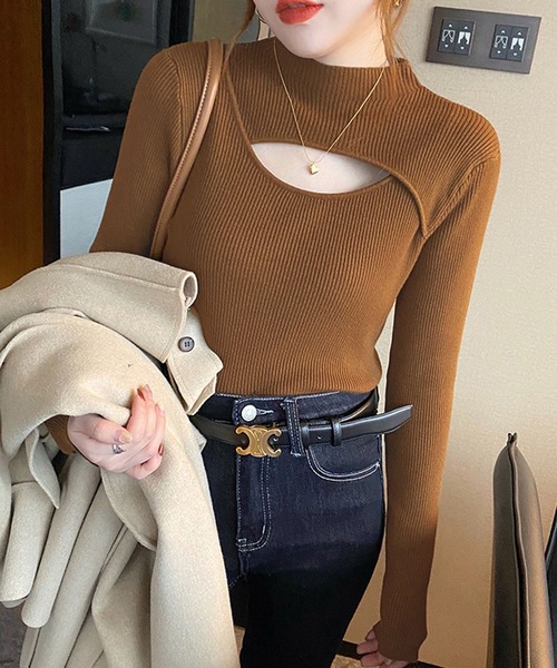 Doula Doula(ドゥーラドゥーラ)の「デコルテオープンスリットリブニット(ニット/セーター・レディース・ブラウン/ホワイト/カーキ/ベージュ/キャメル/ブラック・FREE)」の16枚目の写真