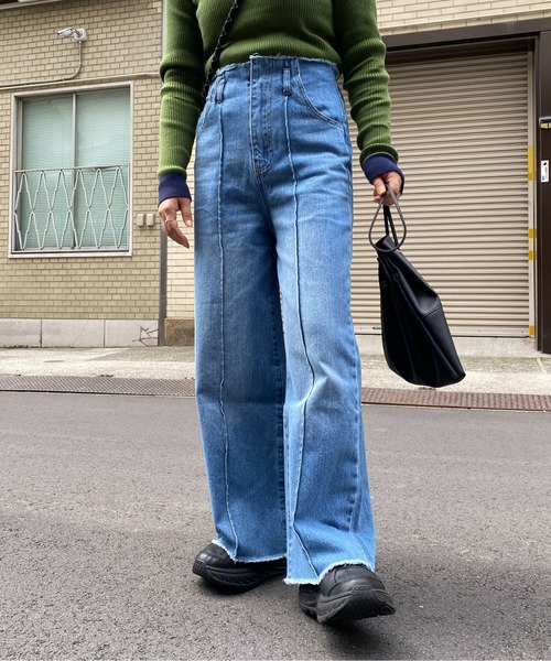 CPCM（シーピーシーエム）の「ピンタック×ハイウエストデニムワイドパンツ（デニムパンツ・レディース・ブラック/インディゴブルー/サックスブルー・FREE）」の11枚目の写真