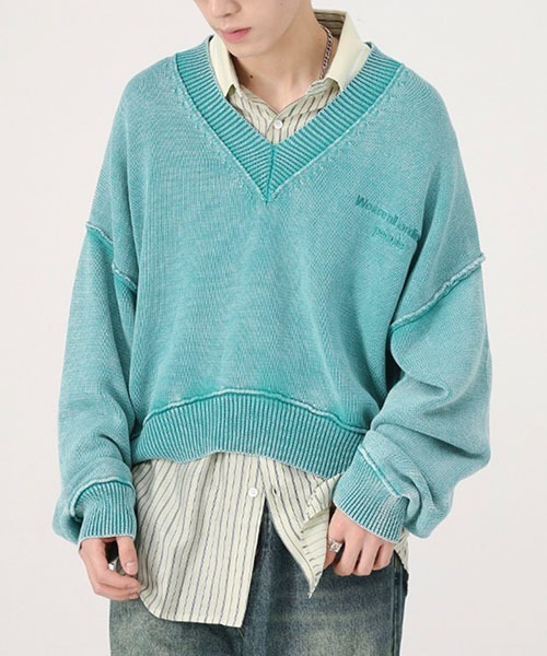 WESTBOY（ウエストボーイ）の「ドロップショルダーVネックショートニットセーター WO22W3TP04【WB ORIGINALS】（ニット/セーター・メンズ・ブラック/レッド/ブルー・L/M/XL）」の3枚目の写真