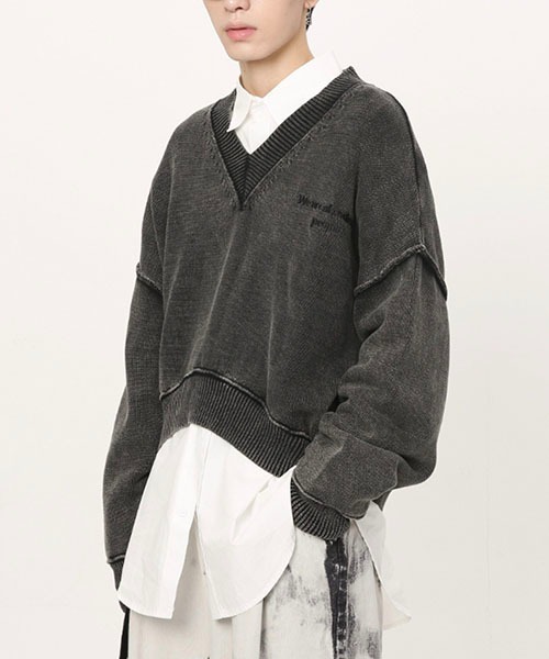 WESTBOY（ウエストボーイ）の「ドロップショルダーVネックショートニットセーター WO22W3TP04【WB ORIGINALS】（ニット/セーター・メンズ・ブラック/レッド/ブルー・L/M/XL）」の5枚目の写真