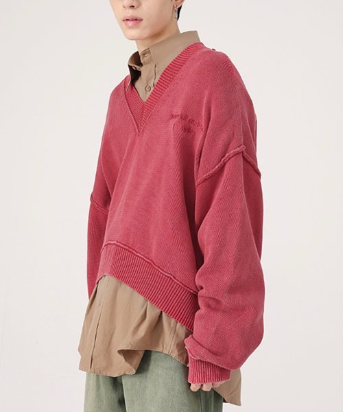 WESTBOY（ウエストボーイ）の「ドロップショルダーVネックショートニットセーター WO22W3TP04【WB ORIGINALS】（ニット/セーター・メンズ・ブラック/レッド/ブルー・L/M/XL）」の6枚目の写真