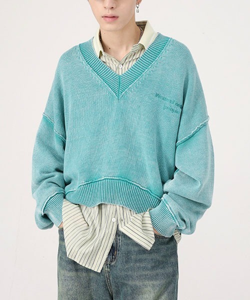 WESTBOY（ウエストボーイ）の「ドロップショルダーVネックショートニットセーター WO22W3TP04【WB ORIGINALS】（ニット/セーター・メンズ・ブラック/レッド/ブルー・L/M/XL）」の9枚目の写真