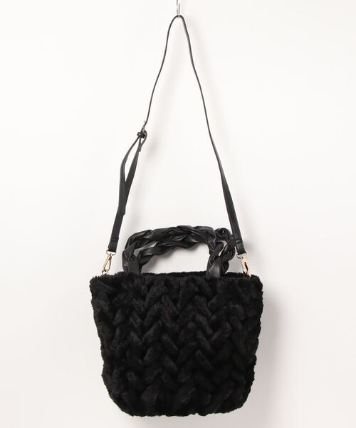 mimis（ミイーミイーズ）の「ケーブルエコファートート　2WAY　ショルダー紐付（トートバッグ・レディース・ブラック/ベージュ・FREE）」の2枚目の写真